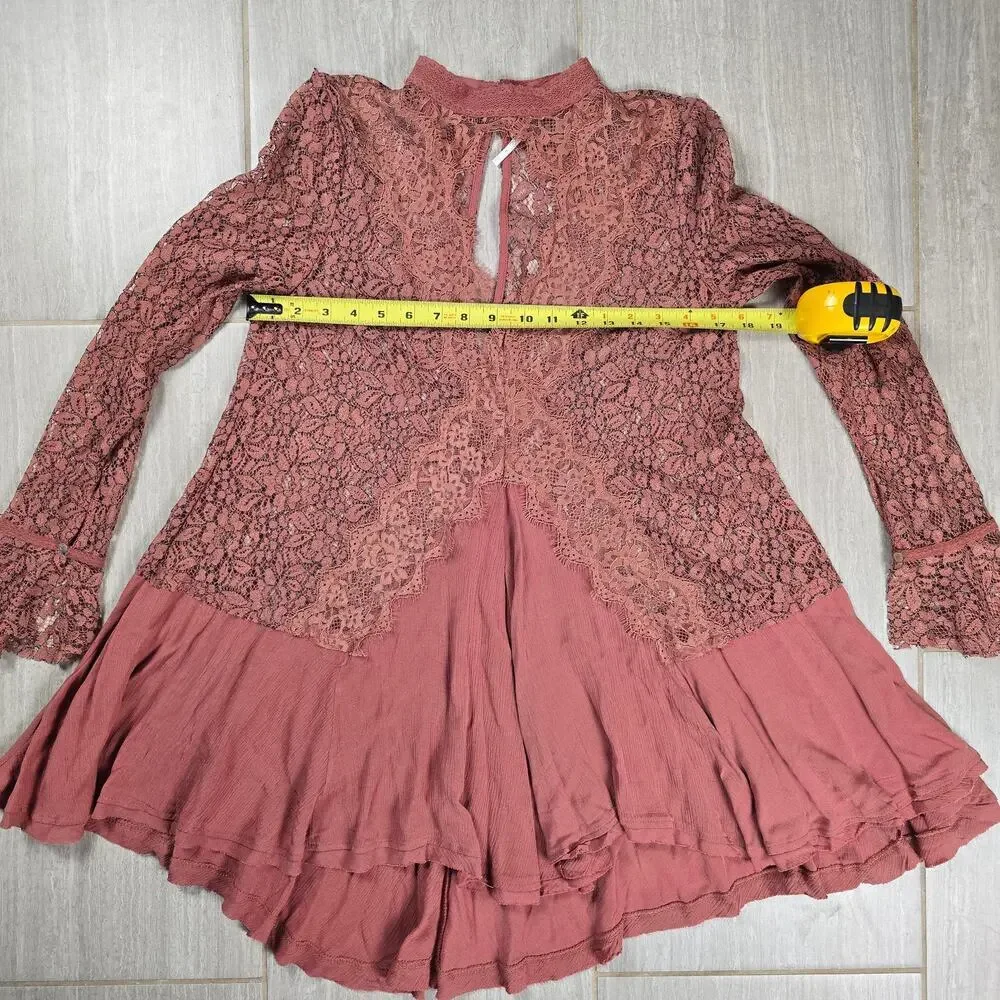 Free People Secret Origins Lace Tunic Dusty Mauve Size Small